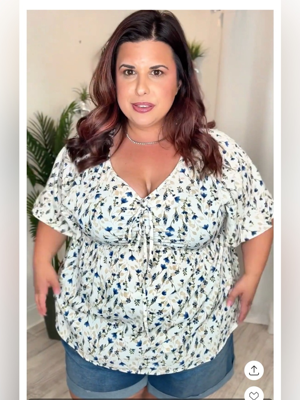 Plus White Floral Tie-Front V-Neck Top